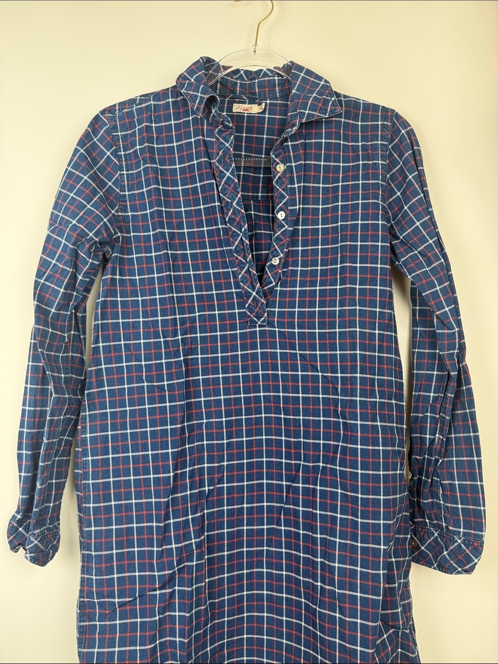 Faherty Lighthouse Shirt Dress Indigo Plaid Check Nautical Coastal Size XS - Picture 3 of 8